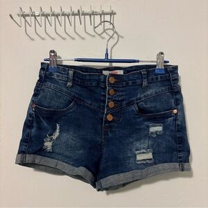 Charlotte Russe Dark Blue High Waist Distressed Jean Shorts